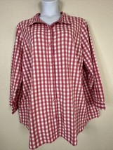 Blair Womens Plus Size 3XL Pink Gingham Check Button-Up Shirt Long Sleeve - £14.42 GBP