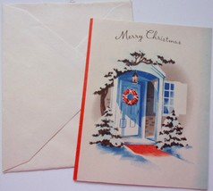Vintage Whit Greeting Card Merry Christmas Holiday Front Door Unused &amp; E... - $5.99