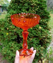 Fenton Cabbage Rose Amberina Ribbed Candy Compote Scallop Rim 7 1/2 Tall Vfc - £18.83 GBP