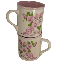 Two Coffee Tea Mugs The Company of Choice Potpourri Press 1987 Cups Pink Roses - £12.66 GBP