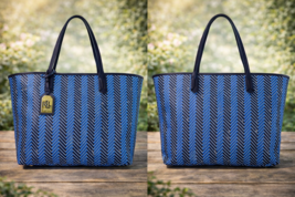 Lauren Ralph Lauren Blue Chevron Tote Bag Large Shoulder Bag RLL Logo New - $479.99