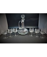 Vintage Etched Glass Cordial Liquor Decanter, 6 Matching Stemmed Cordial... - £46.92 GBP