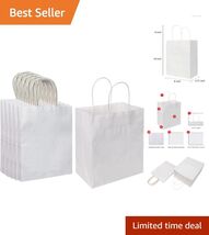 Versatile White Kraft Paper Bags with Handles - 100 Pack for Events &amp; Re... - $67.27