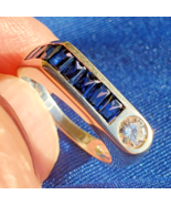 Earth mined Diamond Sapphire Deco Style Engagement Ring Wedding Band 14k... - $3,320.25