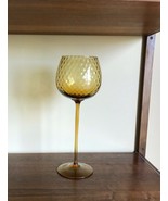 Empoli Murano Italy Large Long Stem Optic Diamond  Glass 15&quot; Amber Goblet - £38.17 GBP