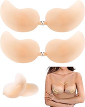 2 Sticky Bra Ultra Thin Adhesive Invisible Strapless Backless Silicone C Cup NEW - £15.19 GBP