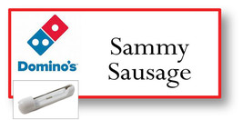 1 Name Badge Funny Halloween Costume Dominos Sammy Sausage Pin Free Shipping - £11.63 GBP