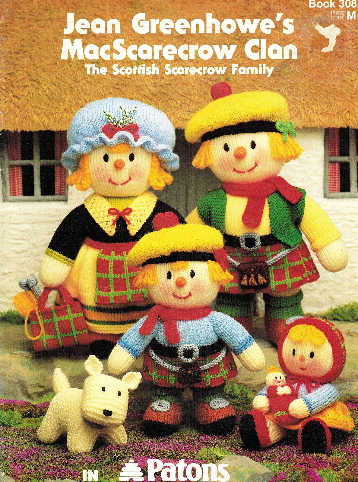 Jean Greenhowe MacScarecrow Clan Scottish Scarecrow Family Bagpipe Knit Patterns - $15.99