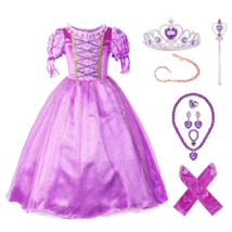 Princess Rapunzel Costume Party Dress Cosplay With Accessories For Girls 2-10T - £19.88 GBP+