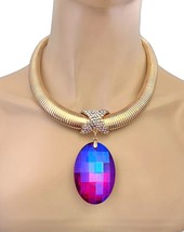 Statement Choker Pendant Necklace Iridescent Fuchsia Pink Crystal- NEW W... - £21.26 GBP