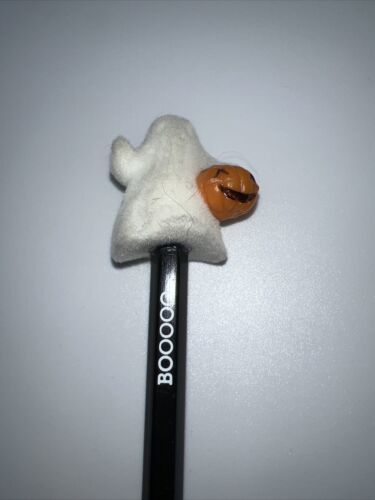 Primary image for Vintage Halloween Pencil With Ghost Holding Pumpkin Topper BOOOOO