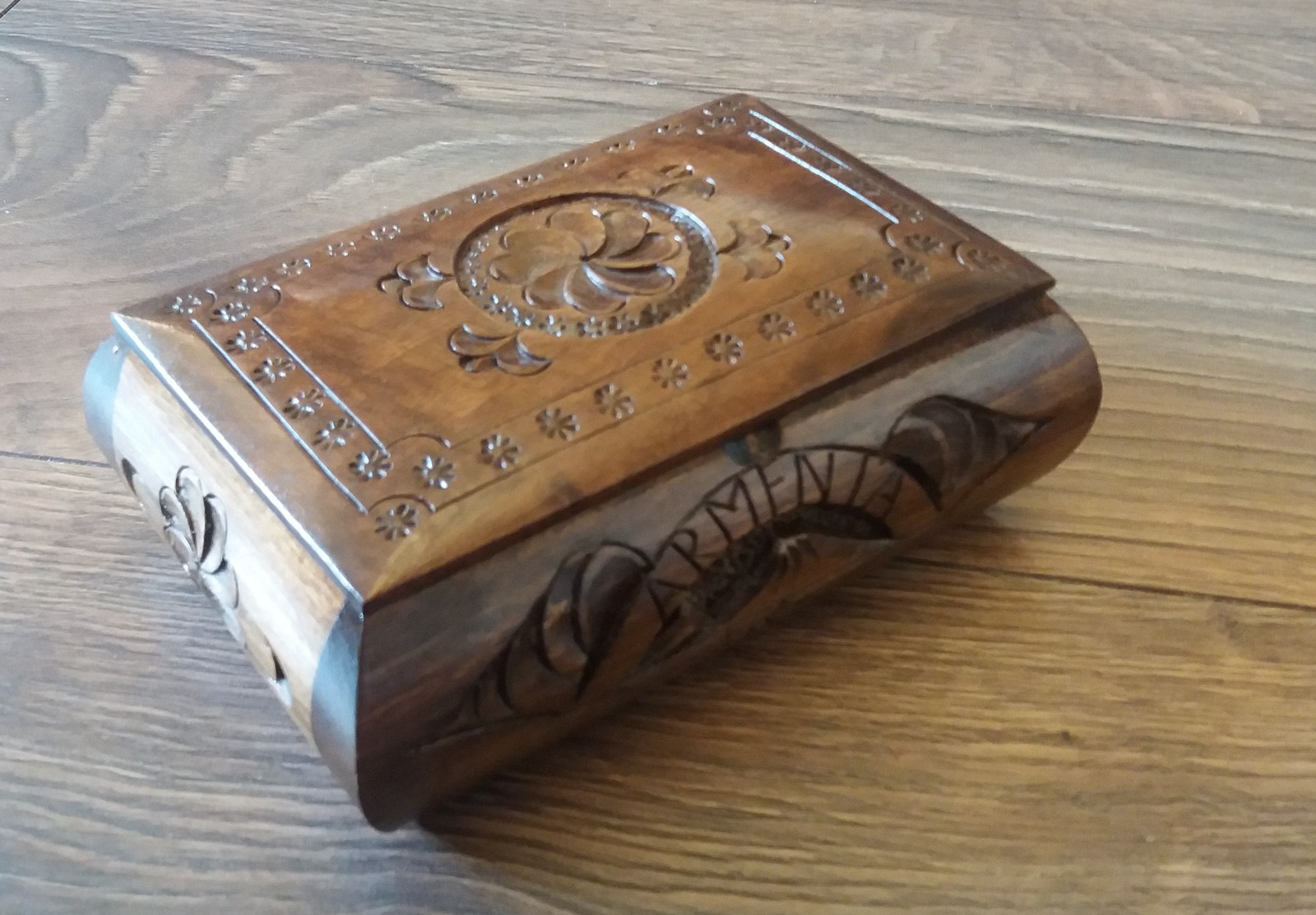 Primary image for Handcrafted Armenian Wooden Box with Eternity Sign and Mount Ararat, Home Décor