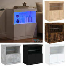 Modern Wooden Sideboard Storage Cabinet Unit With 2 Doors LED Lights Shelves - £66.38 GBP+