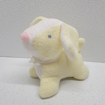 Vintage Yellow White Soft Terrycloth Baby Dog Plush Rattle Pink Nose Blue Eyes - £84.63 GBP