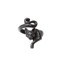 Alchemy Gothic R249 Le Chat Noir Ring Cat Feline Wrap Finger Mystical - £29.26 GBP