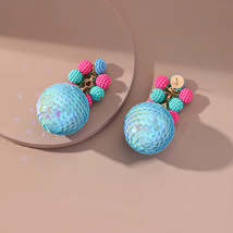 Blue Acrylic &amp; Howlite 18K Gold-Plated Round Bayberry Sequin Ball Drop Earrings - £12.01 GBP