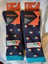 (2) Merrell Men&#39;s and Women&#39;s Retro Logo Crew Socks-2 Pairs Pack-Breathable - $10.00