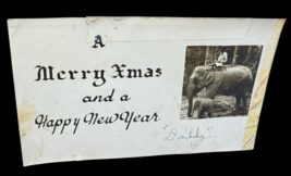 Vintage Akward Christmas Card 1950&#39;s Man On Elephant &amp; Baby Personalized - $149.11 MXN