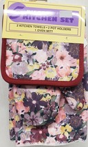 5pc Set:2 Pot holders,2 Microfiber Towels &amp;1 Oven Mitt,COLORFUL FLOWERS#... - $14.84