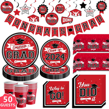 Graduation Decorations Class of 2024 Red and Black, Disposable Graduation Tablew - £29.18 GBP