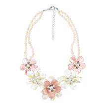 Elegant Bouquet Seashell, Pearl, and Pink Quartz Statement Necklace - $46.72