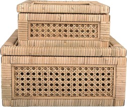 Set Of 2 Sizes Of Creative Co-Op Boho Woven Cane And Rattan Display, Natural. - £91.89 GBP