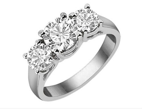 Primary image for 2.75CT Forever One Moissanite 4 Prong 3-Stone Ring 14K White Gold 