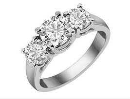 2.75CT Forever One Moissanite 4 Prong 3-Stone Ring 14K White Gold  - £1,231.86 GBP