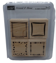 Stampin Up Around &amp; About 4 Piece Rubber Stamp Kit Mounted Shapes Square Borders - £9.49 GBP
