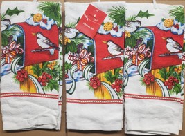 Set of 3 Same Printed Kitchen Terry Towels(15&quot;x25&quot;)CHRISTMAS BIRDS,Holid... - £11.86 GBP