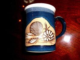 * Otagiri Japan Sea Shell Seashell Sandy Beach Textured Style Side Blue Cup Mug - $12.00