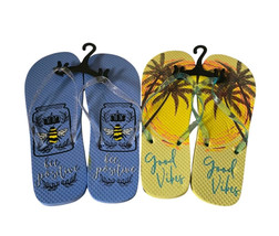 Juncture Womens Flip-Flops Size L 9/10   &quot;Bee Positive&quot; &amp; “Good  Vibes” Rubber - £10.20 GBP