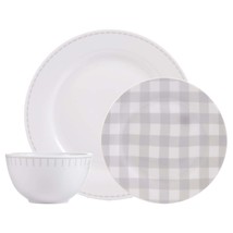Dinnerware Set 12 Piece Rustic Cottage Grey White Service for 4 - $1,362.79 MXN