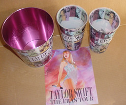 AMC &quot;Taylor Swift THE ERAS TOUR&quot; SET: Tin Popcorn Bucket, 2 Plastic Cups... - $17.77