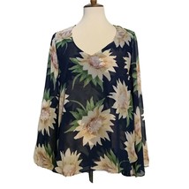 Show Me Your Mumu Top Navy Yellow Sunflower Print Sheer Hippie Dippie Si... - $17.00