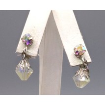 Vintage Rainbow AB Crystal Dangle Drop Earrings, Sparkly Faceted Glass Beads - £25.22 GBP