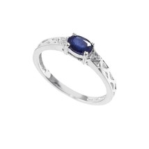 Blue Sapphire Stacking Ring 4x6 mm Oval 0.6 Ct Sapphire Promise Ring For... - £29.71 GBP