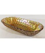 INDIANA GLASS Amber CARNIVAL GLASS Oval Pretzel Basketweave Celery RELIS... - $14.97
