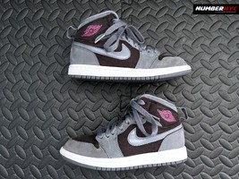 Nike Air Jordan 1 Retro Kids Shoes 705321-002 12.5C Hi Tops Grey Black Purple - £39.75 GBP