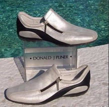 Donald Pliner Metallic Silver Leather Shoe New Athletic Inspired Flex 6.... - $90.00