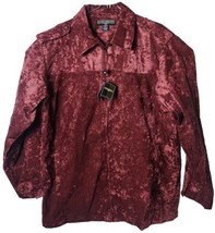 Stacy Adams Men XL shirt Full Zip Marron Velvet Long Sleeve Collard  - $68.31