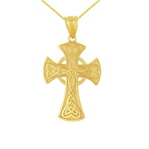 14K Solid Gold Celtic Knot Halo Cross Woven Hearts Pendant Necklace - £180.78 GBP+