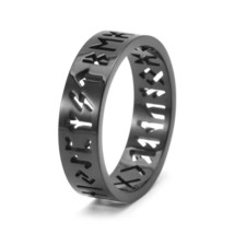 Black Norse Viking Rune Band Ring Stainless Steel Jewelry Men Women Size... - £7.07 GBP