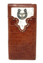 Western Men&#39;s Cow Fur Genuine Leather Crocodile Longhorn Bifold Wallet in 2 Colo - $29.69