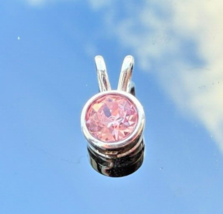DAINTY 925 STERLING SILVER ROUND 5 MM.  LAB CREATED PINK SAPPHIRE PENDANT - $324.86 MXN