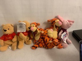 Disney Store Lot of 6 Mini Bean Bag  8&quot; Piglet, 8&quot; Pooh x2, 9&quot; Tigger x2... - £27.28 GBP