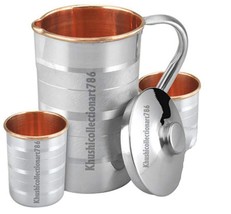 Copper Steel Water Pitcher Jug Glass Silvertouch Drinking Tumbler Health... - £23.73 GBP+