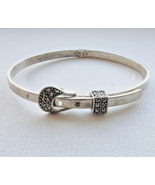 925 STERLING SILVER MARCASITE BUCKLE CLAPS HINGED BANGLE BRACELET - $119.32 CAD