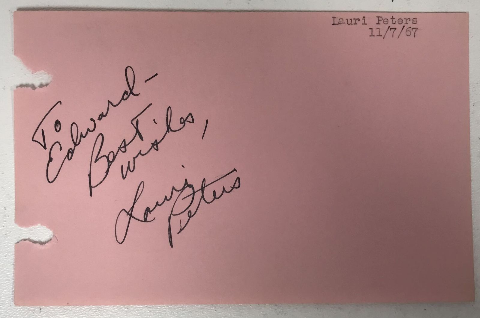 Lauri Peters Signed Autographed Vintage 4x6 Signature Page - $15.00