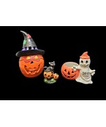 Vintage Halloween Figural Fall Decor Black Cat Ghost Jack O Lantern Lot ... - $22.19